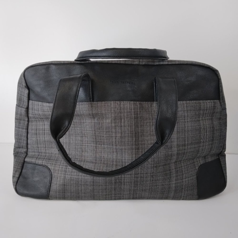 JOHN VARVATOS Designer Weekender Duffle Bag Grey and Black Travel Bag